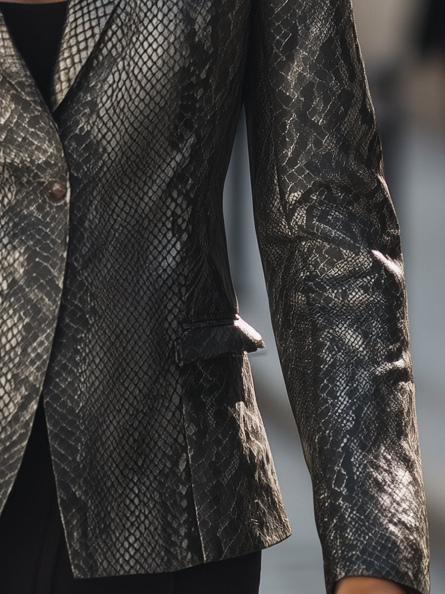 Metallic Python-Embossed Blazer