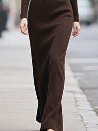 Chocolate Brown Ribbed Knit Maxi Dress With Asymmetrical Cape Detail