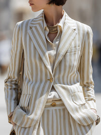 Striped Linen-Blend Tailored Suit