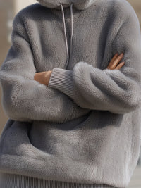 Gray Plush Hooded Pullover