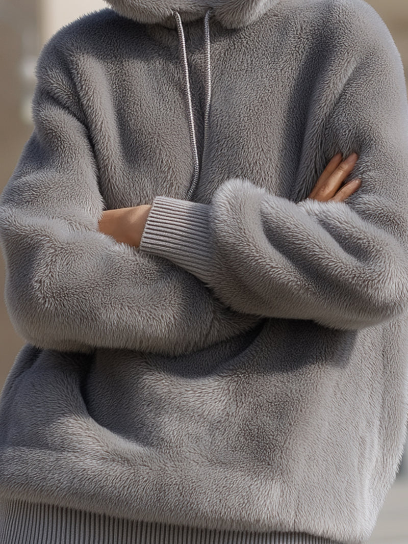 Gray Plush Hooded Pullover