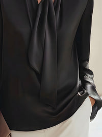 Elegant Black Tie-Neck Satin Blouse