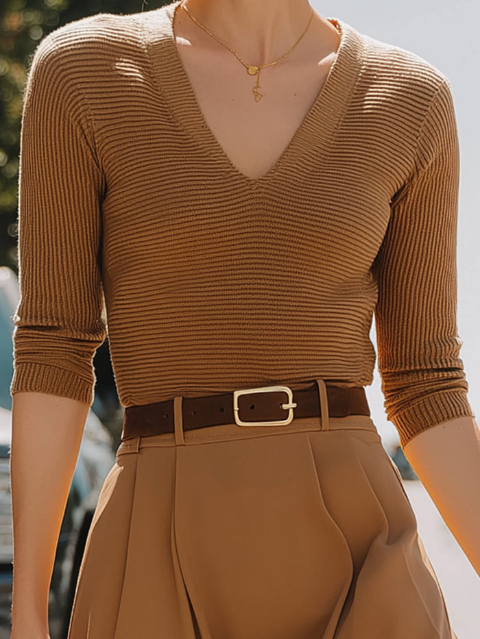 Knit Top And Pleated Midi Skirt Set