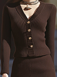 Chocolate Brown Ribbed Knit Maxi Skirt Set