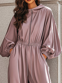 Relaxed Zip-Front Hooded Utility Jumpsuit