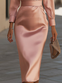 Satin Wrap Lapel Midi Dress