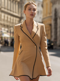 Camel Blazer Dress With Black Trim