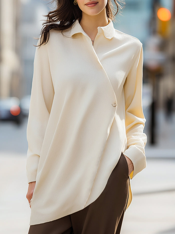 Elegant Cross-Button Shirt In Soft Cream