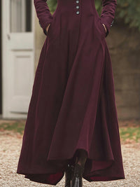 Burgundy Victorian-Inspired Tailored Maxi Coat Dress