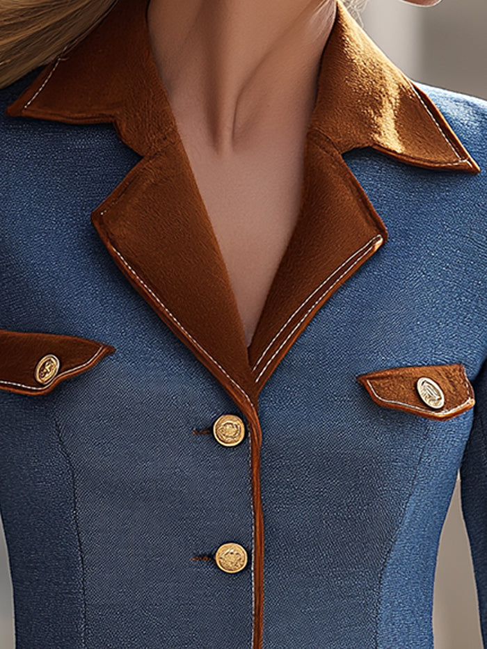 Camel Contrast Blue Denim Blazer