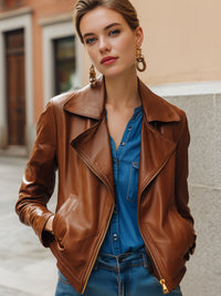 Faux Leather Moto Jacket With Gold Hardware