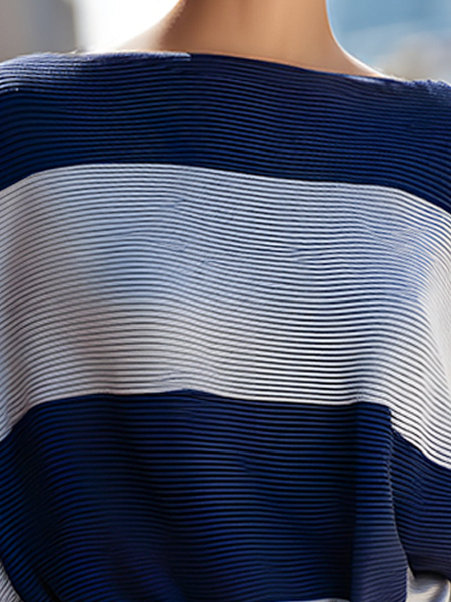 Navy & Ivory Color-Block Batwing Knit Top