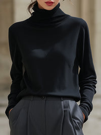 Black Turtleneck Top And Charcoal Wide-Leg Trousers Set