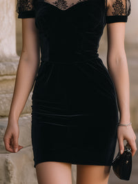 Lace Yoke Velvet Mini Dress