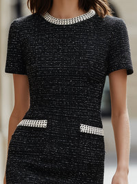 Textured Tweed Mini Dress With Contrast Trim