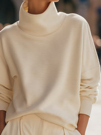Cream Ribbed Turtleneck Sweatshirt