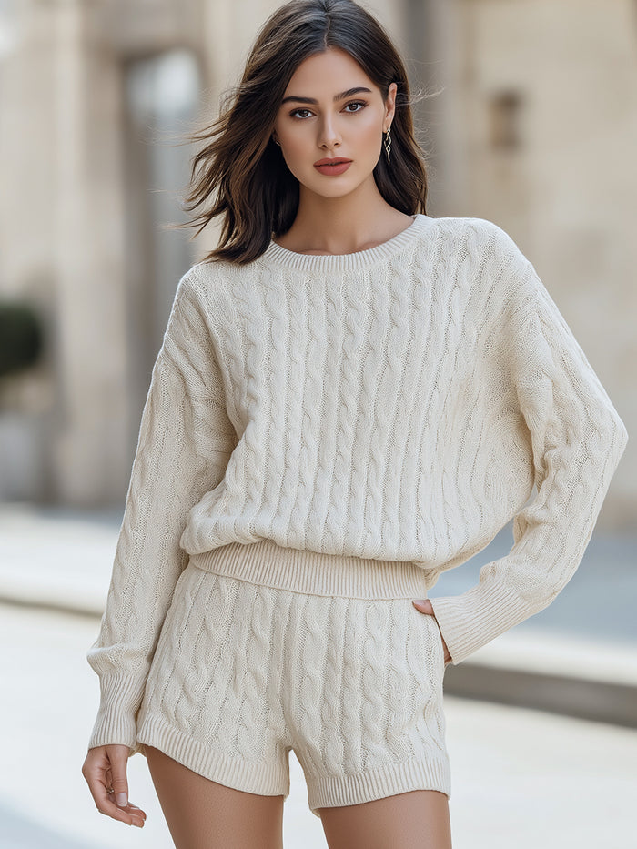 Ivory Cable Knit Two-Piece Lounge Set