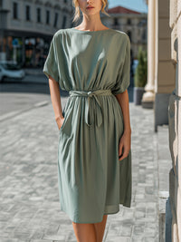 Soft Drape Belted Midi Dress