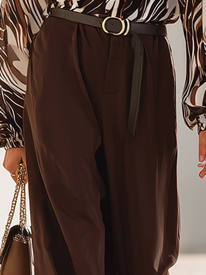 High-Waisted Brown Tapered Ankle Pants