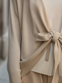 Soft Knit Front-Tie Cardigan In Oat Beige