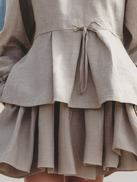 Linen-Blend Tie-Waist Tiered Mini Dress