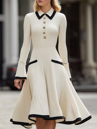 Ribbed Knit Fit And Flare Skirt With Contrast Trim