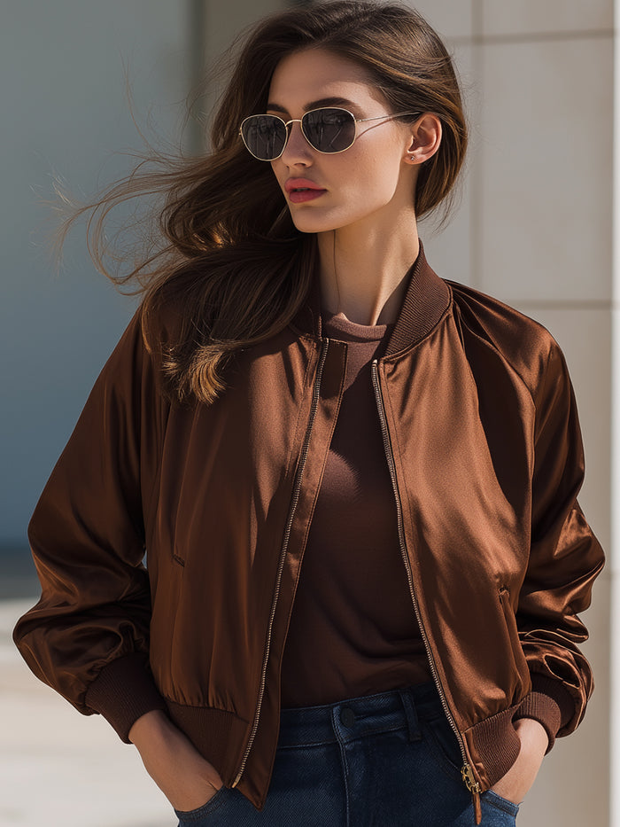 Brown Satin Bomber Jacket