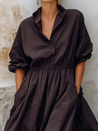 Relaxed Shirt Collar Ruffle Hem Maxi Dress