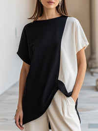 Asymmetric Color-Block Short Sleeve Top
