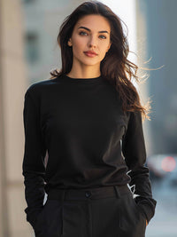 Classic Black Long-Sleeve Crewneck Top