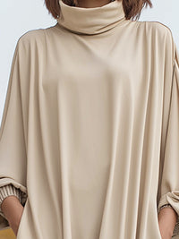 Elegant Oversized High-Neck Drape Dress With Batwing Sleeves