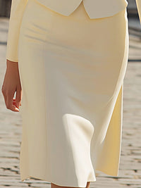 Elegant Cream Tailored Skirt Suit With Gold Button Detailing