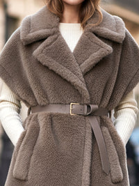Faux Shearling Vest Coat With Belt