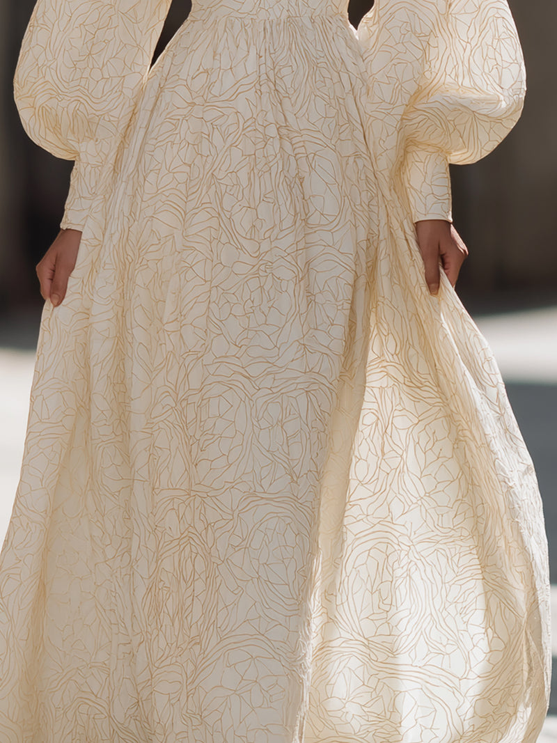 Voluminous Sleeve Jacquard Maxi Dress