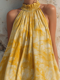 High-Neck Draped Balloon Mini Dress