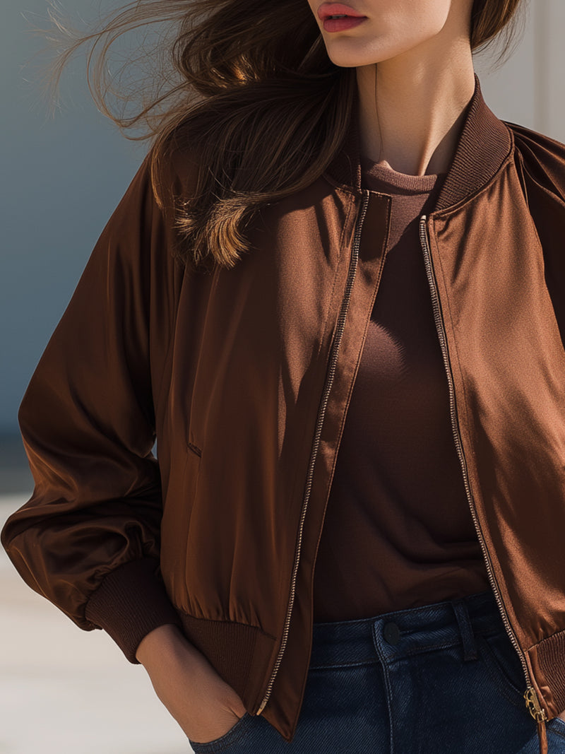 Brown Satin Bomber Jacket