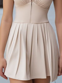Sleeveless Zip-Front V-Neck Mini Dress With Pleated Skirt