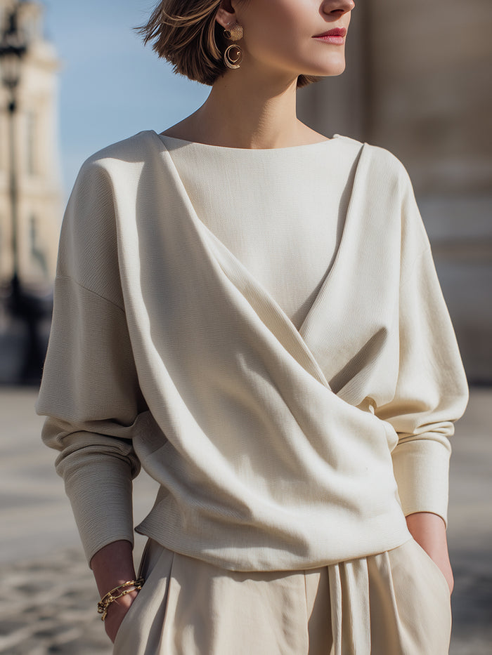 Minimalist Two-piece Sweatshirt With Draped Front