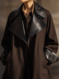 Lack Trench Coat With Faux Leather Lapel And Cuff Detail