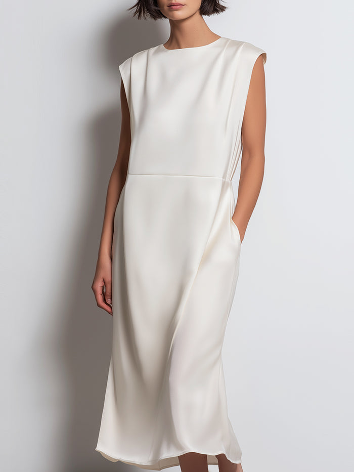 Sleeveless Minimalist Midi Dress With Structured Shoulders