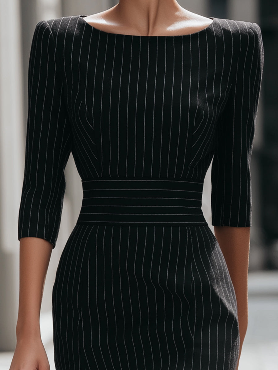 Minimalist Pinstriped Midi Dress