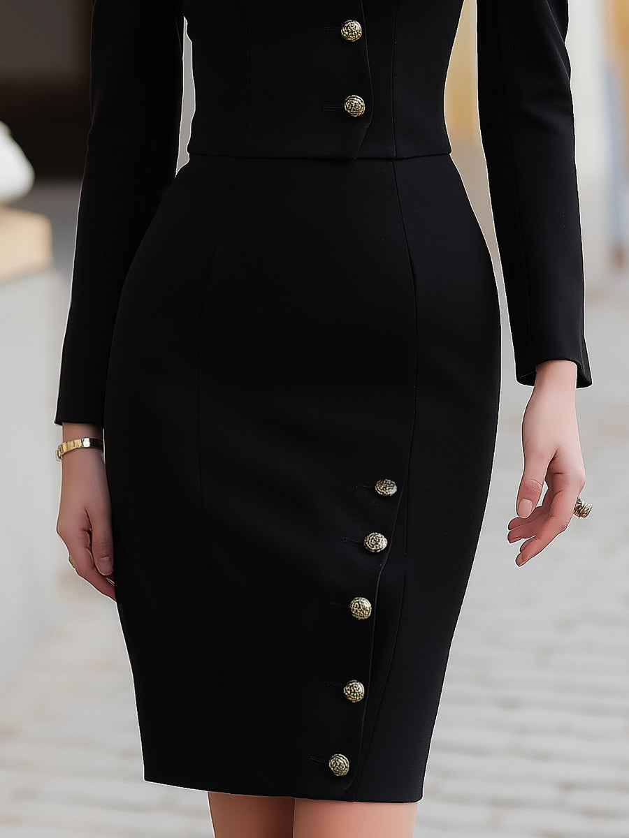 Military-Inspired Buttoned Sheath Dress