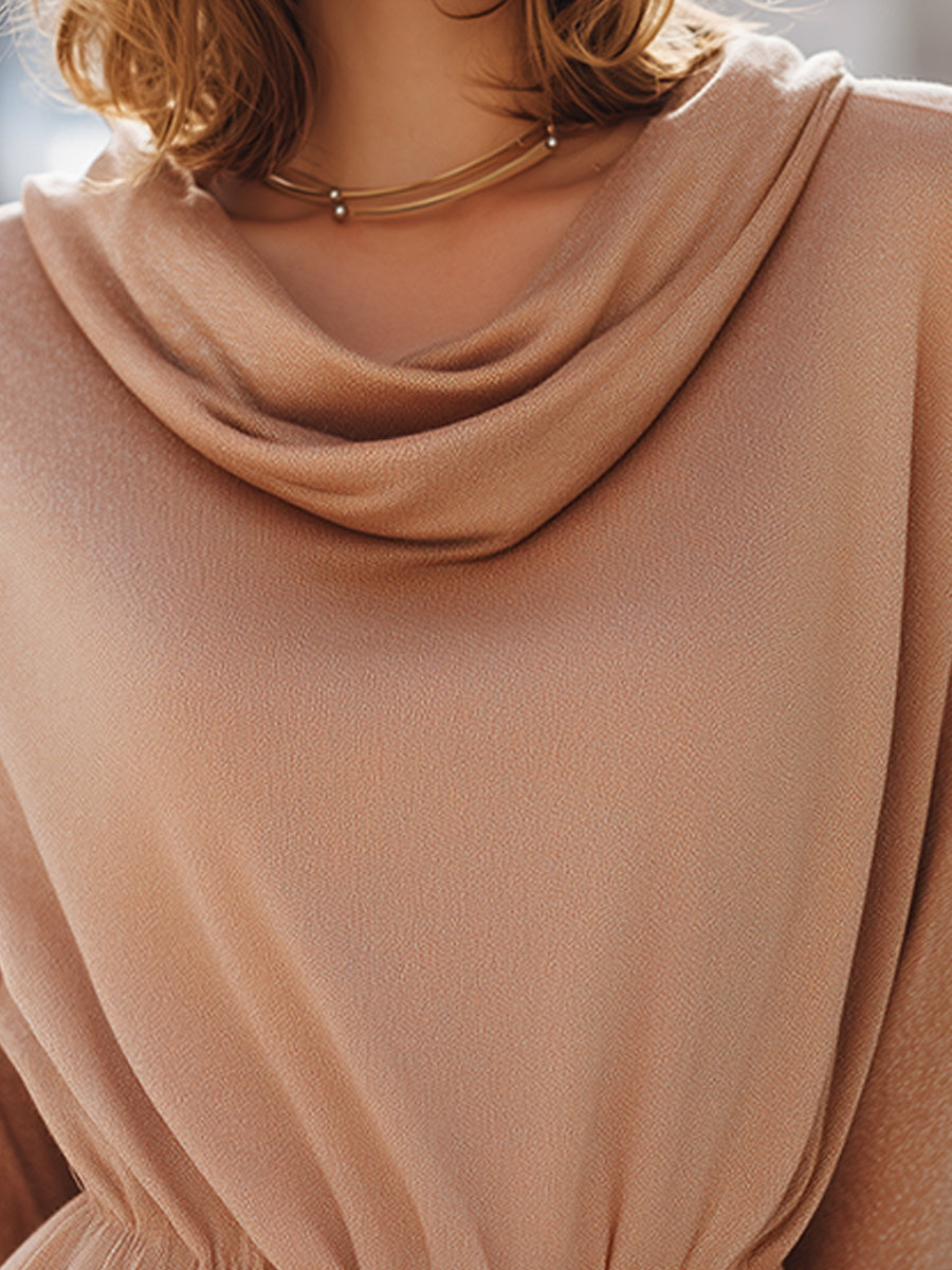 Draped Cowl Neck Peplum Blouse