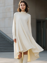 Ivory High-Neck Flowing A-Line Dress