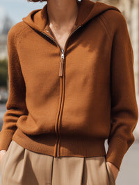 Camel Knit Zip-Up Hoodie