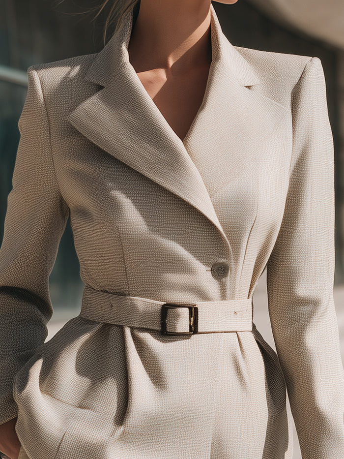 Tailored Belted Beige Blazer – Modern Elegance Edition