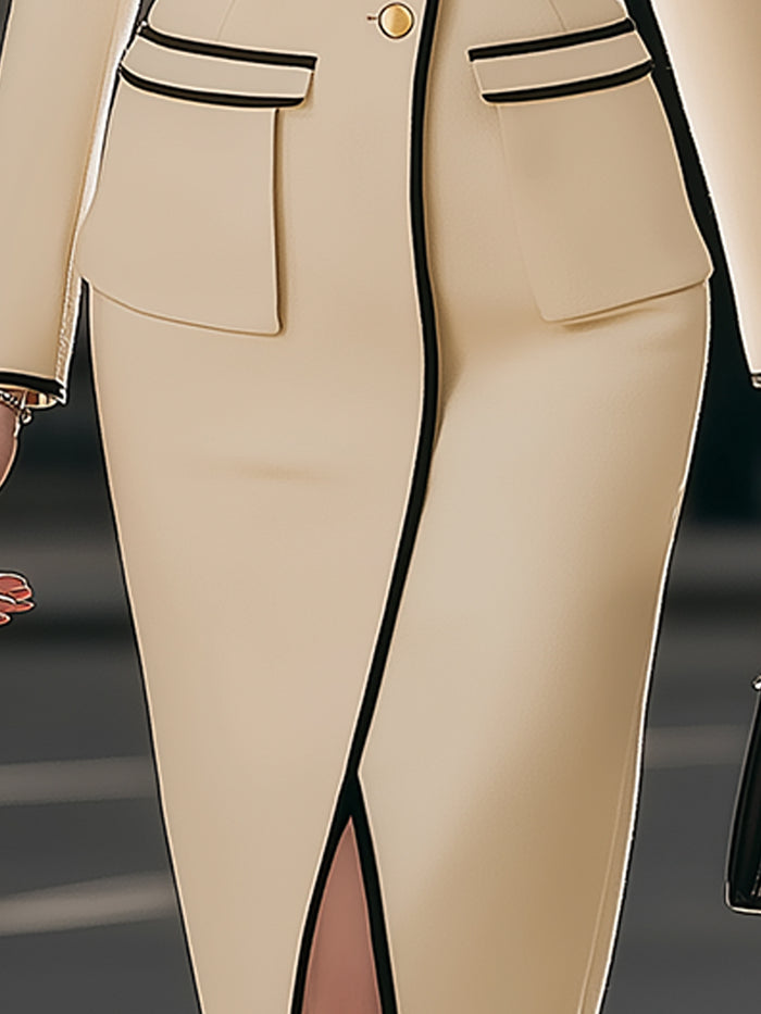 Ivory Contrast-Trim Tailored Blazer Dress