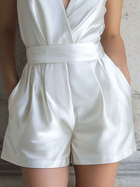 Sleeveless Wrap-Front Tailored Romper