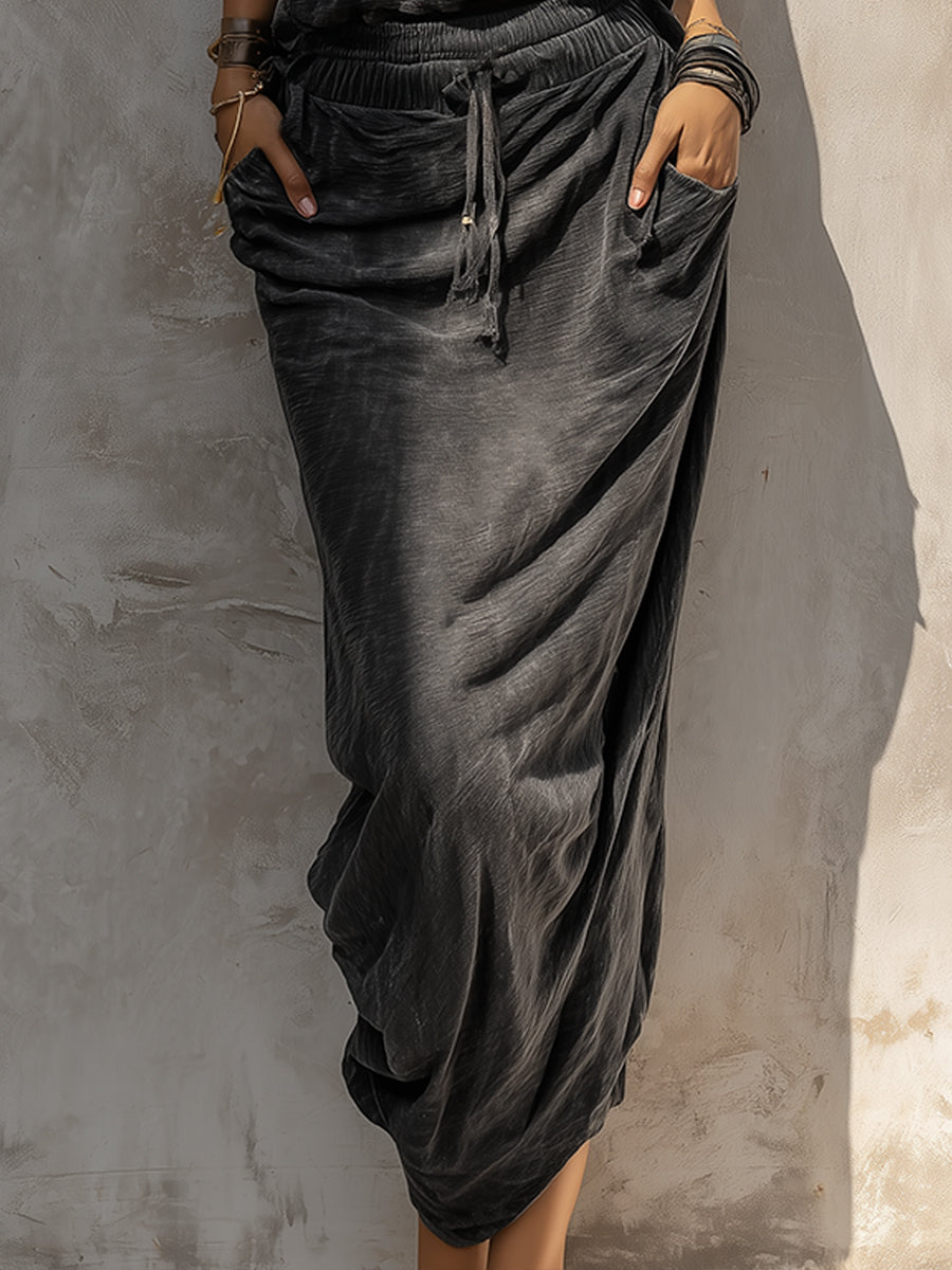 Two-Piece Set: Slip-on Skirt With Drawstring Waist