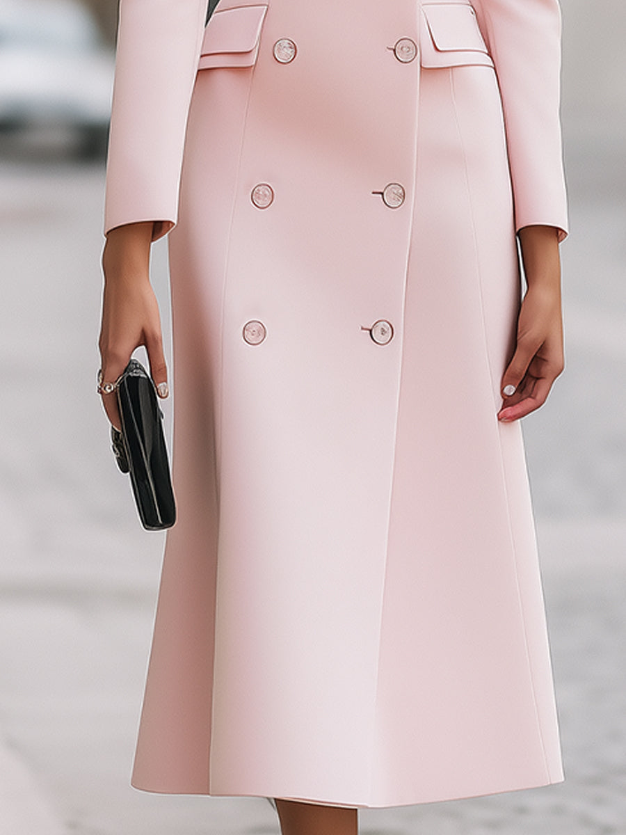 Blush Pink Double-Breasted Midi Coat
